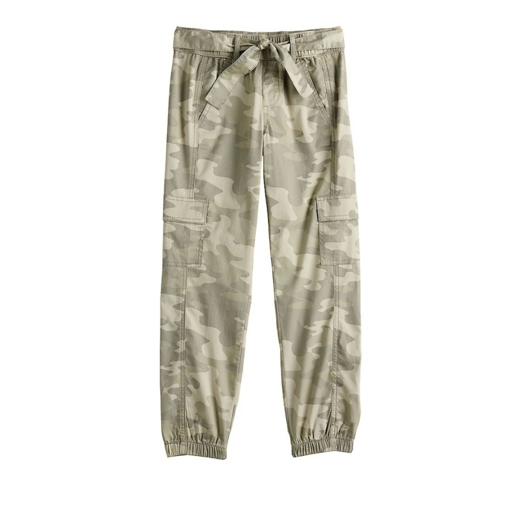 Girl's Belted Green Camo Cargo Pants, Size, 6X